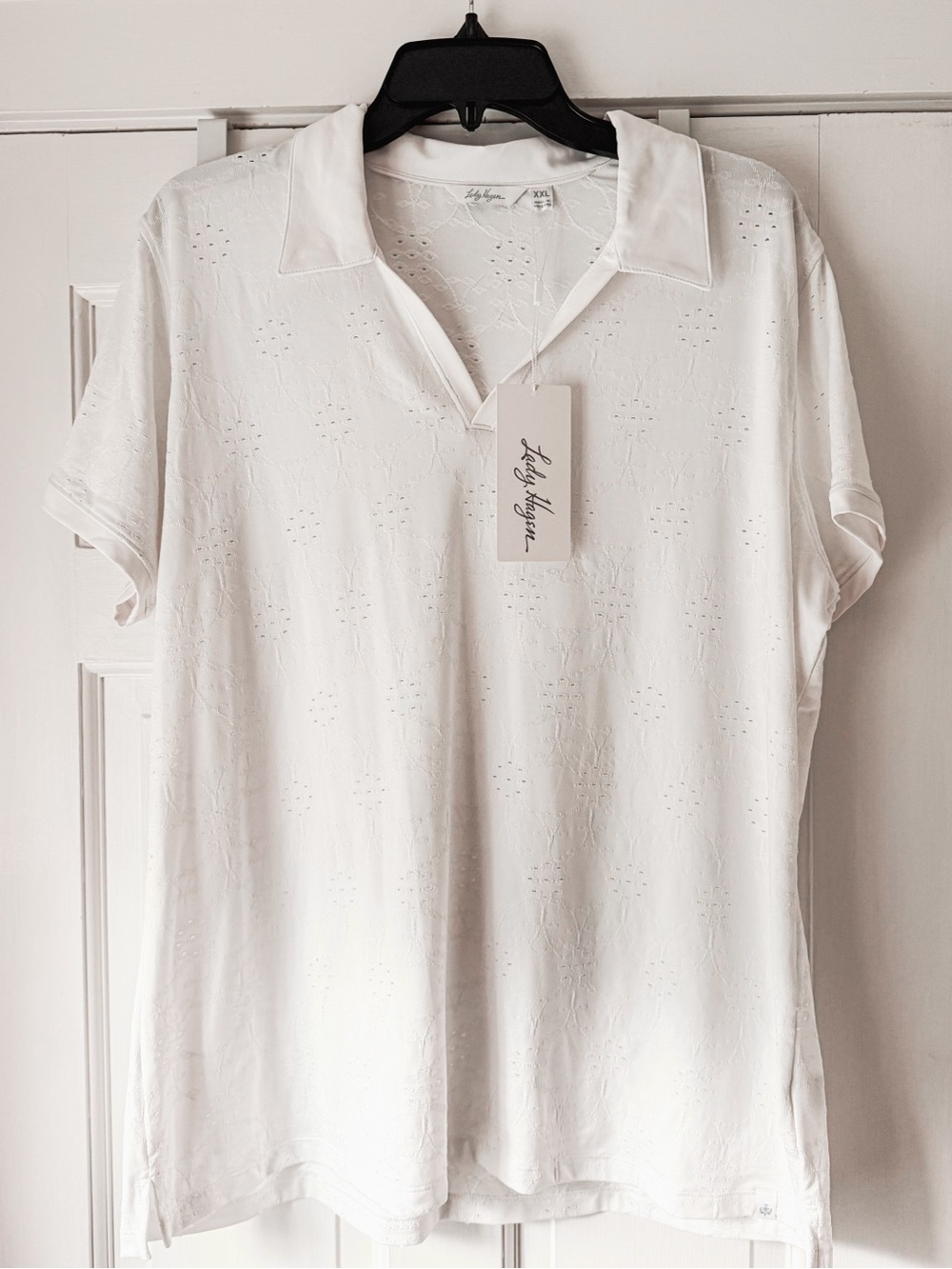 NWT Lady Hagen White Eyelet Short-Sleeve Polo XXL